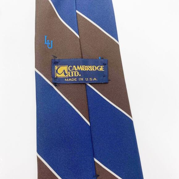 CAMBRIDGE LTD. Brown and Blue Striped Silk Tie - Picture 2 of 6